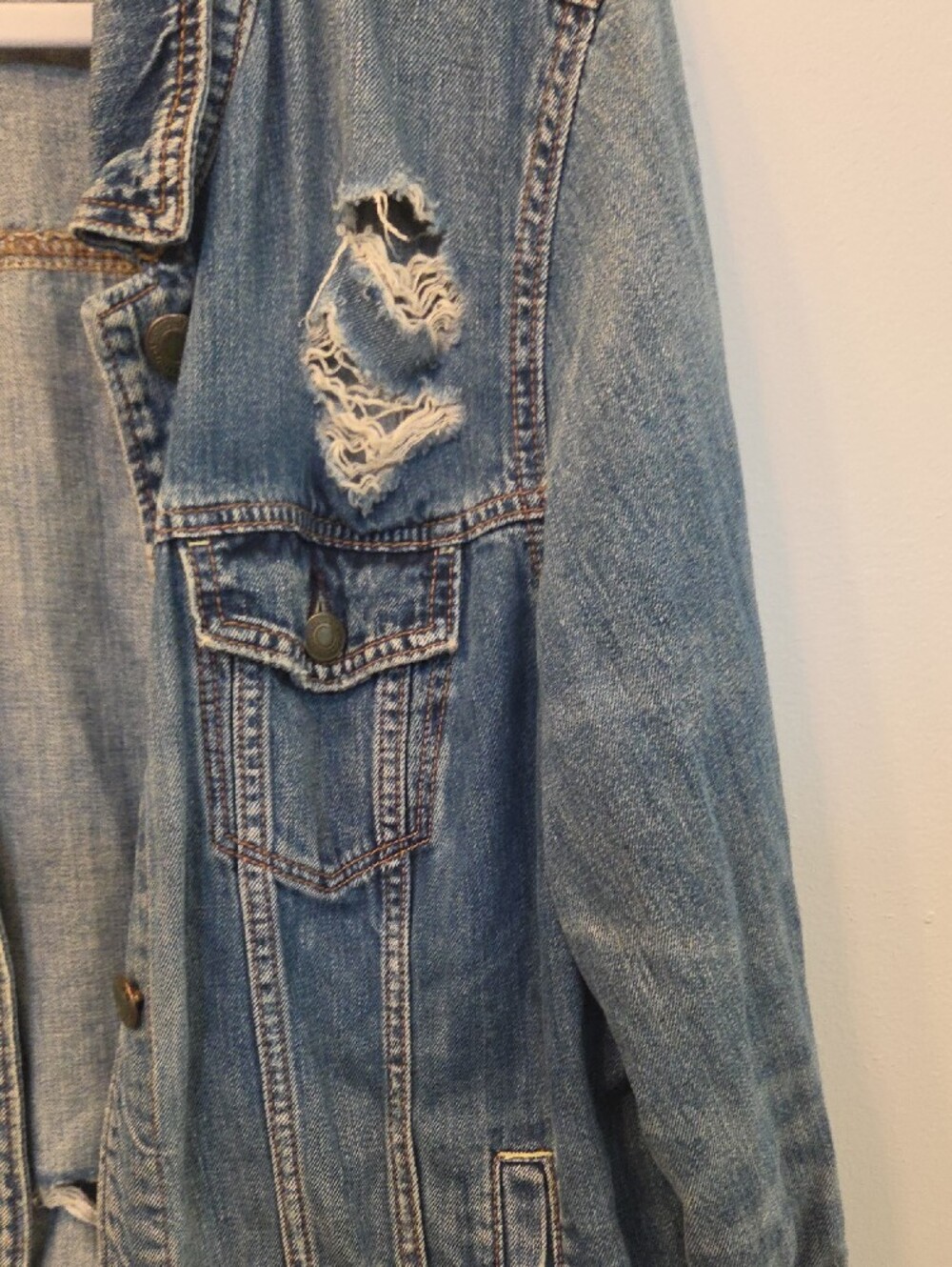Distressed Light Blue Denim Jacket - Women - Picture 3 of 7